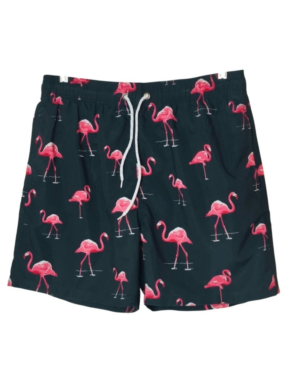 Silkworld Mens Swim Shorts M Pockets Quick Dry Black Flamingo Drawstring Beach